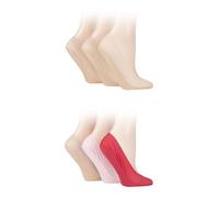 SockShop Ladies Nylon Shoe Liners - Smooth Plain Short Low for Trainers with Heel Grips in a 6 Pair Multipack Size 4-8 Natural Pink Red