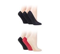SockShop Ladies Nylon Shoe Liners - Smooth Plain Short Low for Trainers with Heel Grips in a 6 Pair Multipack Size 4-8 Black Natural Red