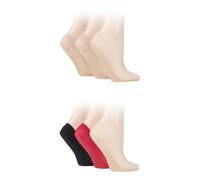 SockShop Ladies Nylon Shoe Liners - Smooth Plain Short Low for Trainers with Heel Grips in a 6 Pair Multipack Size 4-8 Natural Black Red