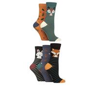 SockShop Ladies Soft Bamboo Socks - Womens, Breathable, Cooling, Plain, Patterned & Striped in a 5 Pair Multipack Size 4-8 Woodland Animals