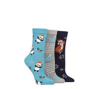 SockShop Lazy Panda Ladies Christmas Bamboo Socks Pack of 3 (UK, Numeric, 4, 8, Regular, Regular, Christmas Animals)