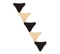 SockShop Lazy Panda Women’s Bamboo Thongs - 5 Pair Soft Breathable Lightweight Stretch Underwear, Comfortable Everyday Seamless Feel Knickers, UK Sizes 8-18 Black/Nude UK 14