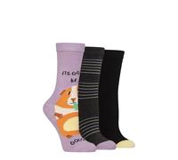 SockShop Lazy Panda Womens Socks - Novelty, Fun, Bright, Patterned, Animals, Soft & Breathable Bamboo in Size 4-8 Ladies, Multipack of 3 (UK, Numeric, 4, 8, Regular, Regular, Guinea Be A Good Day)