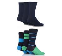SockShop Mens 6 Pair Socks - Soft, Breathable & Cooling Bamboo Socks with a Gentle Comfort Cuff in Plains and Stripes, Bright and Colourful Multipack 7-11, Azurite Navy