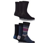 SockShop Mens 6 Pair Socks - Soft, Breathable & Cooling Bamboo Socks with a Gentle Comfort Cuff in Plains and Stripes, Bright and Colourful Multipack 7-11, Teal Jewel Black