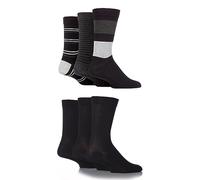 SockShop Mens 6 Pair Socks - Soft, Breathable & Cooling Bamboo Socks with a Gentle Comfort Cuff in Plains and Stripes, Bright and Colourful Multipack Black Stripe 7-11