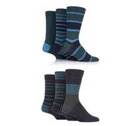 SockShop Mens 6 Pair Socks - Soft, Breathable & Cooling Bamboo Socks with a Gentle Comfort Cuff in Plains and Stripes, Bright and Colourful Multipack Navy Green Stripes 7-11
