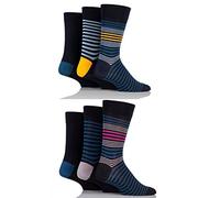 SockShop Mens 6 Pair Socks - Soft, Breathable & Cooling Bamboo Socks with a Gentle Comfort Cuff in Plains and Stripes, Bright and Colourful Multipack Mixed Stripe 7-11