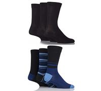 SockShop Mens 6 Pair Socks - Soft, Breathable & Cooling Bamboo Socks with a Gentle Comfort Cuff in Plains and Stripes, Bright and Colourful Multipack 7-11, Black Blue Black