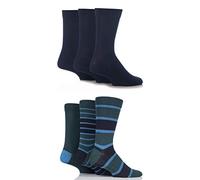 SockShop Mens 6 Pair Socks - Soft, Breathable & Cooling Bamboo Socks with a Gentle Comfort Cuff in Plains and Stripes, Bright and Colourful Multipack 7-11, Navy Green Navy