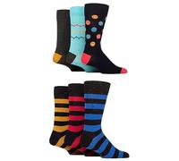 SockShop Mens Bamboo Crew Socks - Regular Calf Length Soft Breathable Cooling Material Bright Patterns in a 6 Pair Multipack Regular Smiles and Stripes 7-11