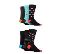 SockShop Mens Bamboo Crew Socks - Regular Calf Length Soft Breathable Cooling Material Bright Patterns in a 6 Pair Multipack Regular Smiles and Rockets 7-11