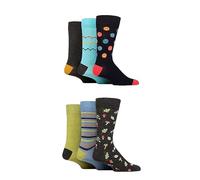 SockShop Mens Bamboo Crew Socks - Regular Calf Length Soft Breathable Cooling Material Bright Patterns in a 6 Pair Multipack Regular Woodland Smiles 7-11