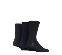 SockShop Men's Comfort Cuff Socks - Striped and Plain Soft Breathable & Cooling Bamboo Material Multipack of 3 Pairs Black/Navy/Grey 12-14