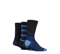 SockShop Men's Comfort Cuff Socks - Striped and Plain Soft Breathable & Cooling Bamboo Material Multipack of 3 Pairs Black/Blue 12-14