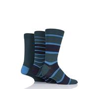 SockShop Men's Comfort Cuff Socks - Striped and Plain Soft Breathable & Cooling Bamboo Material Multipack of 3 Pairs Navy/Green 7-11