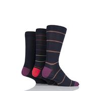 SockShop Men's Comfort Cuff Socks - Striped and Plain Soft Breathable & Cooling Bamboo Material Multipack of 3 Pairs Navy/Red 7-11