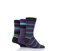 SockShop Men's Comfort Cuff Socks - Striped and Plain Soft Breathable & Cooling Bamboo Material Multipack of 3 Pairs Black 7-11