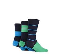 SockShop Men's Comfort Cuff Socks - Striped and Plain Soft Breathable & Cooling Bamboo Material Multipack of 3 Pairs Azurite 7-11