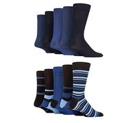 SockShop Mens Plain, Striped and Patterned Bamboo Socks Pack of 10 Blues Plain/Midnight 7-11