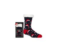 SOCKSHOP Wild Feet Men's Mens 1 Pair Christmas Slipper Socks in Santa Patterned Gift Box in Navy | Size: 7-11 SOCKSHOP Wild Feet Navy 7-11