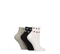 SockShop Wildfeet Ladies Ankle Socks - Plain with Patterned Cuff Mid Cut Ribbed Soft Cotton Crew Socks Pack of 3 Size 4-8 (UK, Numeric, 4, 8, Regular, Regular, Ladybird/Butterfly/Bee)