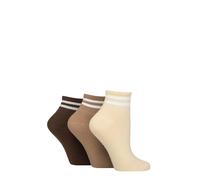 SockShop Wildfeet Ladies Ankle Socks - Plain with Patterned Cuff Mid Cut Ribbed Soft Cotton Crew Socks Pack of 3 Size 4-8 (UK, Numeric, 4, 8, Regular, Regular, Beige/Brown)