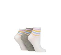 SockShop Wildfeet Ladies Ankle Socks - Plain with Patterned Cuff Mid Cut Ribbed Soft Cotton Crew Socks Pack of 3 Size 4-8 (UK, Numeric, 4, 8, Regular, Regular, White Multi Stripe)