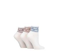 SockShop Wildfeet Ladies Ankle Socks - Plain with Patterned Cuff Mid Cut Ribbed Soft Cotton Crew Socks Pack of 3 Size 4-8 (4-8, White Paisley)