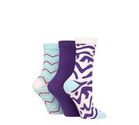 SockShop Wildfeet Ladies Bamboo Socks -Patterned Fun and Colourful Soft Breathable Socks Multipack of 3 Pairs (UK, Numeric, 4, 8, Regular, Regular, Animal Print Purple)