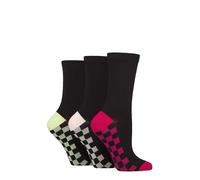 SockShop Wildfeet Ladies Bamboo Socks -Patterned Fun and Colourful Soft Breathable Socks Multipack of 3 Pairs (UK, Numeric, 4, 8, Regular, Regular, Sole Checker Pink/Lime)