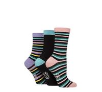 SockShop Wildfeet Ladies Bamboo Socks -Patterned Fun and Colourful Soft Breathable Socks Multipack of 3 Pairs (UK, Numeric, 4, 8, Regular, Regular, Multi Stripes Black)