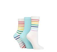 SockShop Wildfeet Ladies Bamboo Socks -Patterned Fun and Colourful Soft Breathable Socks Multipack of 3 Pairs (UK, Numeric, 4, 8, Regular, Regular, Rainbow Stripe White)