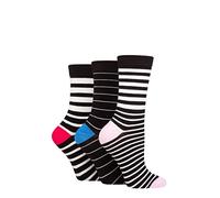 SockShop Wildfeet Ladies Bamboo Socks -Patterned Fun and Colourful Soft Breathable Socks Multipack of 3 Pairs (UK, Numeric, 4, 8, Regular, Regular, Stripe Black)