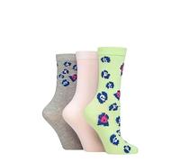 SockShop Wildfeet Ladies Bamboo Socks -Patterned Fun and Colourful Soft Breathable Socks Multipack of 3 Pairs (UK, Numeric, 4, 8, Regular, Regular, Animal Green/Pink/Grey)