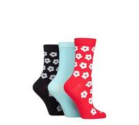 SockShop Wildfeet Ladies Bamboo Socks -Patterned Fun and Colourful Soft Breathable Socks Multipack of 3 Pairs (UK, Numeric, 4, 8, Regular, Regular, Flowers Red/Blue/Navy)