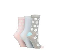 SockShop Wildfeet Ladies Bamboo Socks -Patterned Fun and Colourful Soft Breathable Socks Multipack of 3 Pairs (UK, Numeric, 4, 8, Regular, Regular, Flowers Grey/Pink/Blue)