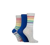 SockShop Wildfeet Ladies Bamboo Socks -Patterned Fun and Colourful Soft Breathable Socks Multipack of 3 Pairs (UK, Numeric, 4, 8, Regular, Regular, Rainbow Stripe Grey)