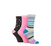SockShop Wildfeet Ladies Bamboo Socks -Patterned Fun and Colourful Soft Breathable Socks Multipack of 3 Pairs (UK, Numeric, 4, 8, Regular, Regular, Multi Stripe Light Grey)