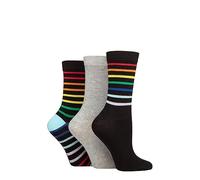 SockShop Wildfeet Ladies Bamboo Socks -Patterned Fun and Colourful Soft Breathable Socks Multipack of 3 Pairs (UK, Numeric, 4, 8, Regular, Regular, Rainbow Stripe Black)