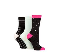SockShop Wildfeet Ladies Bamboo Socks -Patterned Fun and Colourful Soft Breathable Socks Multipack of 3 Pairs (UK, Numeric, 4, 8, Regular, Regular, Polka Dot Black)