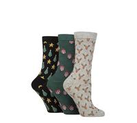 SockShop Wildfeet Ladies Christmas Socks Textured Knit Cotton Xmas Themed Novelty Patterned Crew Length Size 4-8 3 Pair Multipack