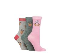 SockShop Wildfeet Ladies Christmas Socks - Xmas Patterned Novelty Gift Soft Breathable Bamboo 3 Pair Pack Size 4-8 Reindeers