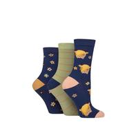 SockShop Wildfeet Ladies Cotton Novelty Patterned Socks Pack of 3 (UK, Numeric, 4, 8, Regular, Regular, Highland Cow)