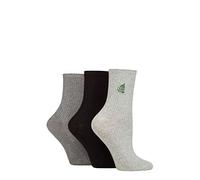 SockShop Wildfeet Ladies Embroidered Ribbed Socks Pack of 3 Grey/Black/Charcoal Leaf 4-8