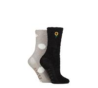 SockShop Wildfeet Ladies Lounge Socks - Embroidered, Cosy and Warm in a Multipack of 2 Size 4-8 Sunflower and Spots