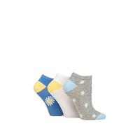 SockShop Wildfeet Ladies Novelty Cotton Trainer Socks Pack of 3 Daisies 4-8