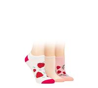 SockShop Wildfeet Ladies Novelty Cotton Trainer Socks Pack of 3 Raspberry 4-8