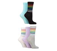 SockShop Wildfeet Ladies Patterned Bamboo Socks Pack of 5 Stripe Black/Blue/Grey 4-8