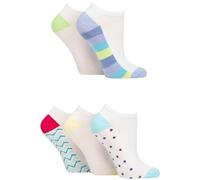 SockShop Wildfeet Ladies Patterned Bamboo Trainer Socks Pack of 5 Patterned Soles White 4-8